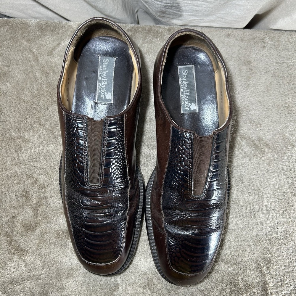 Italy Leather Reptile Embossed Stanley Blacker Men's Size 9.5 M Brown Loafer